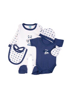 Babies Basic 5 Piece Unisex 100% Cotton Gift Set Include Bib, Romper, Mittens, Cap And Sleepsuit/Jumpsuit- Sleepy Panda  - Image 4