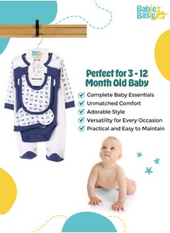 Babies Basic 5 Piece Unisex 100% Cotton Gift Set Include Bib, Romper, Mittens, Cap And Sleepsuit/Jumpsuit- Sleepy Panda  - Image 3