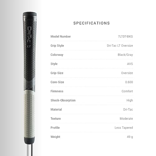 WINN DRI-TAC LT OVERSIZE Golf Grip - Non-Slip Comfort, Moisture-Wicking, Shock Absorption, AVS Technology, Hand Alignment & Arthritis Relief, Better Control with Lighter Grip Pressure, Ideal for Hand Injuries, Less Tapered Profile for Easier Gripping - Image 3