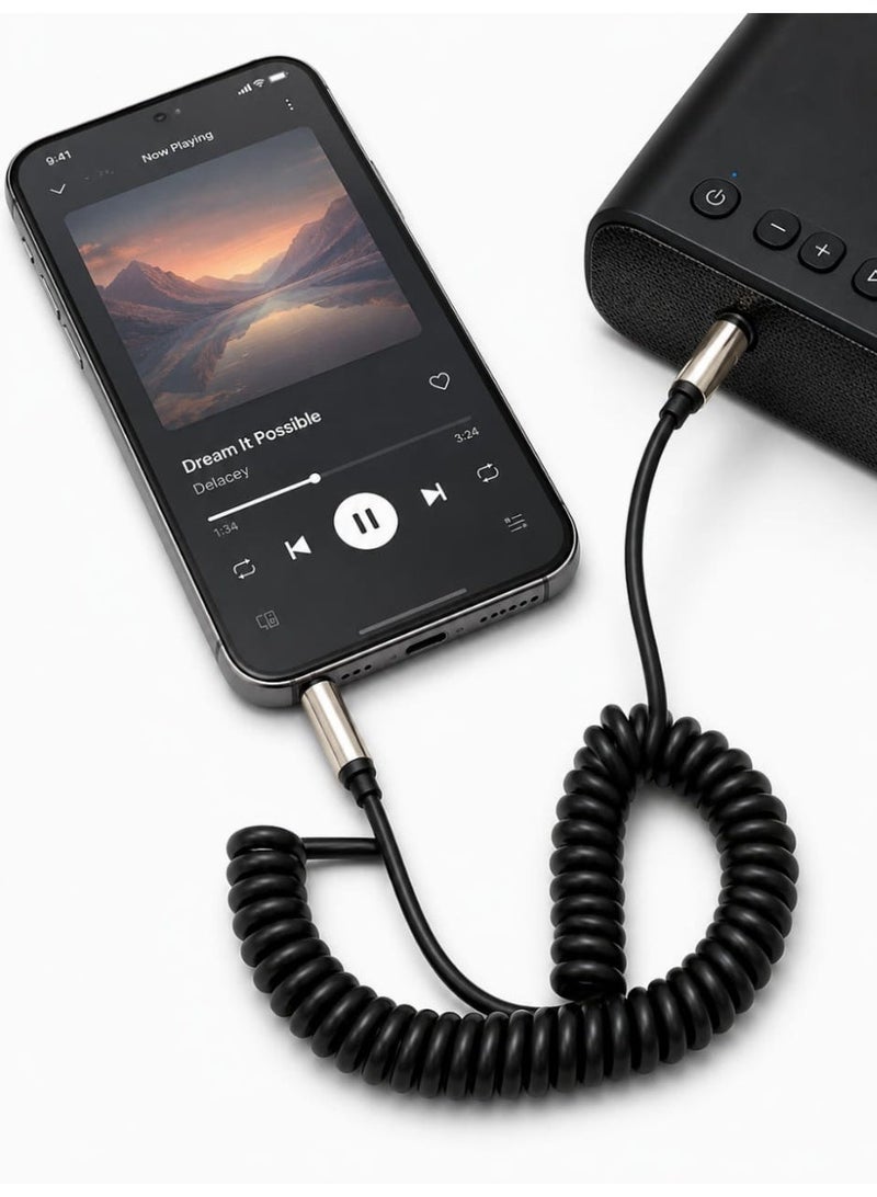 JR-S900 Coiled 3.5mm AUX Audio Cable (1.8m) for Cars, Phones, and Speakers - Image 2