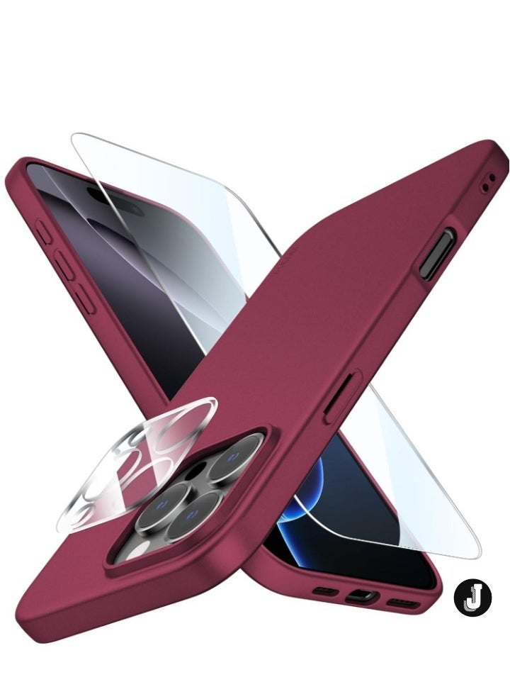 JAJEEK "iPhone 16 Pro Wine Red Case – Ultra-Thin Matte Cover with Upgraded Camera Lens and Screen Protectors, Soft Touch Anti-Scratch Shockproof Design" - Image 1