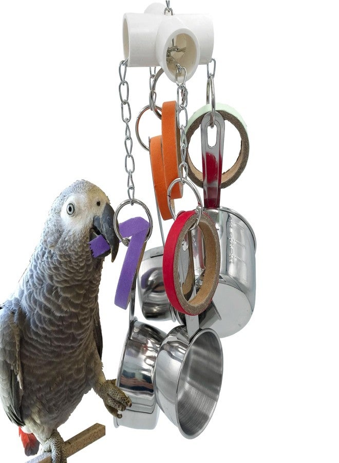GILYGI Durable Bird Parrots Pots and Bagel Toys, Pullable Stainless Steel Cup and Cardboard Ring Toys for Amazons Mini Macaws African Greys Cockatoos Eclectus - Image 1