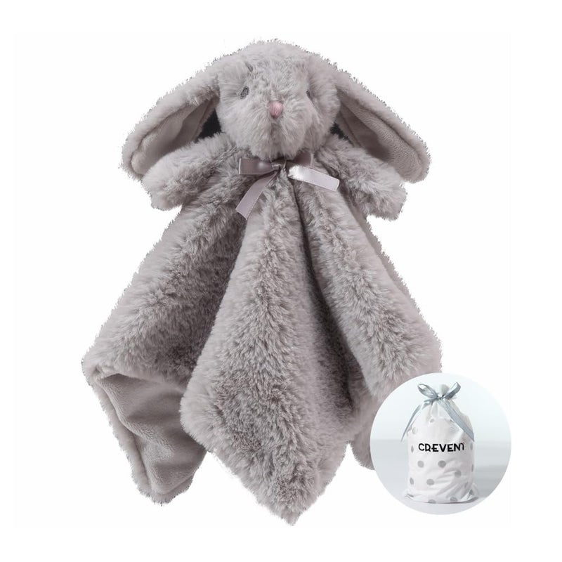 CREVENT Cozy Plush Baby Security Blanket Loveys for Baby Boys and Girls, Faux Fur Front + Mink Backing with Animal Face (Grey Bunny) - Image 1