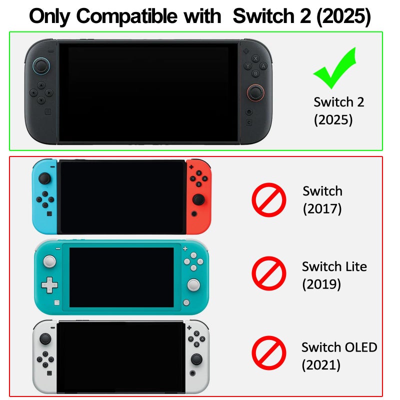 WSLUCKO Protective Case for Nintendo Switch 2, Hard Back Shell / 2 Silicone Anti-Slip Controller Covers / 2 Joystick Caps, Cherry Blossom Design Cover, Pink - Image 2