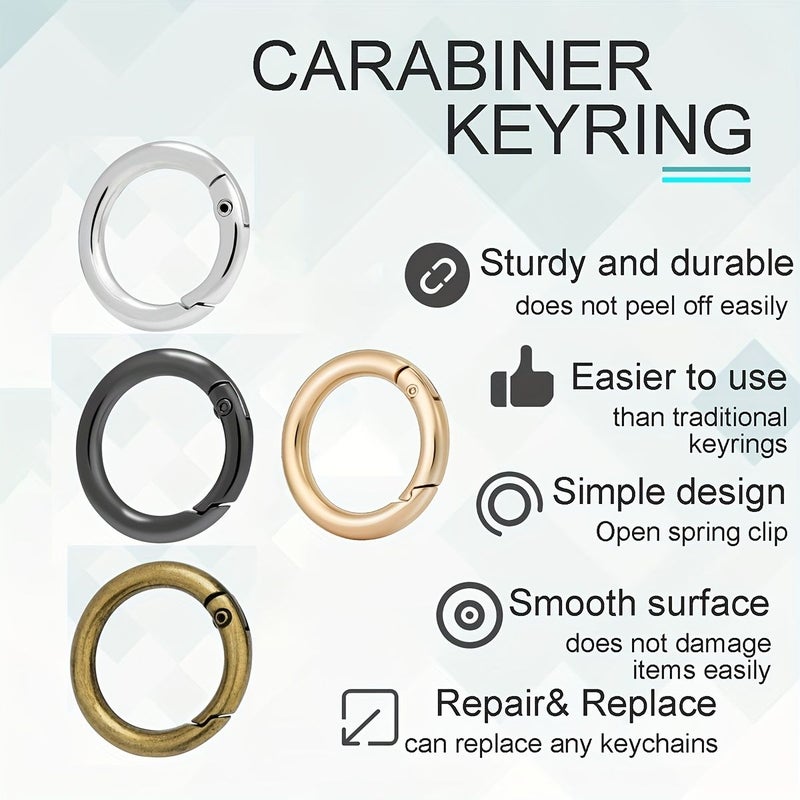 10 Pack Trigger Spring O Rings Metal Round Carabiner Clip Snap Hook Golden Spring Keyring Buckles Replacement Purse Strap Keychain Rings Hardware Crafts Making Wallet Making - Image 3