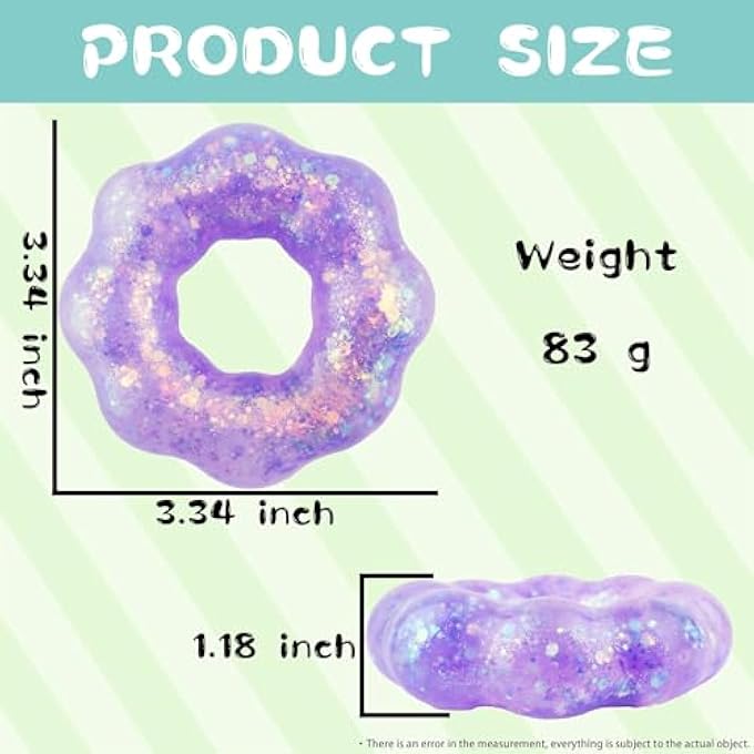 MAKINGTEC Wearable Stress Relief Toys, 2 Pack Donut Squishy Stress Relief Toys, Crystal Glitter Bracelet Soft Fidget Toys, Kids Party Favors, Classroom Rewards, Goody Bag Stuffers, for All People of All Ages - Image 3