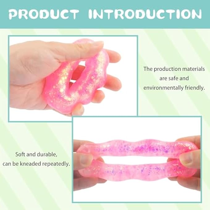 MAKINGTEC Wearable Stress Relief Toys, 2 Pack Donut Squishy Stress Relief Toys, Crystal Glitter Bracelet Soft Fidget Toys, Kids Party Favors, Classroom Rewards, Goody Bag Stuffers, for All People of All Ages - Image 4