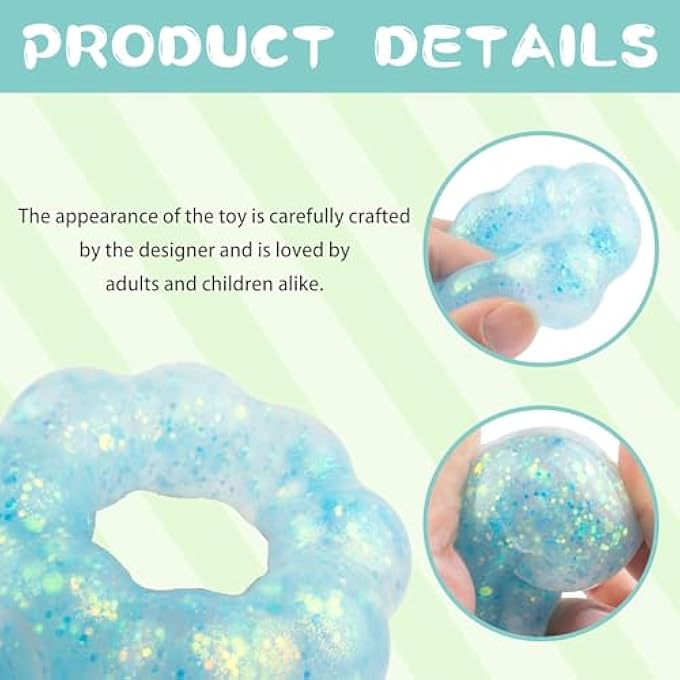 MAKINGTEC Wearable Stress Relief Toys, 2 Pack Donut Squishy Stress Relief Toys, Crystal Glitter Bracelet Soft Fidget Toys, Kids Party Favors, Classroom Rewards, Goody Bag Stuffers, for All People of All Ages - Image 2