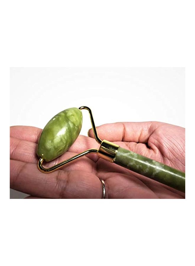 Loquat Facial Jade Roller With Gua Sha Board Green/Gold - Image 4