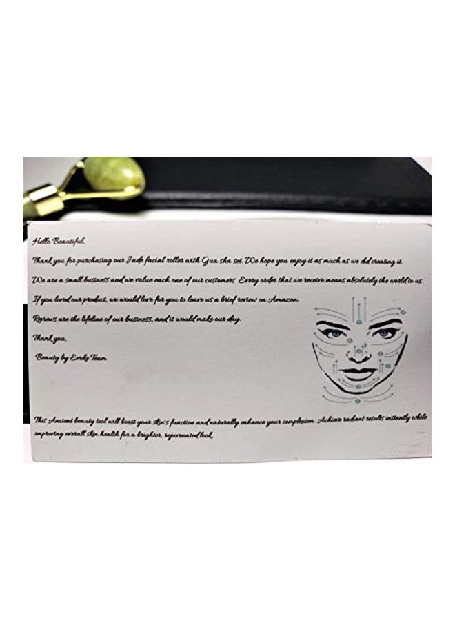 Loquat Facial Jade Roller With Gua Sha Board Green/Gold - Image 3