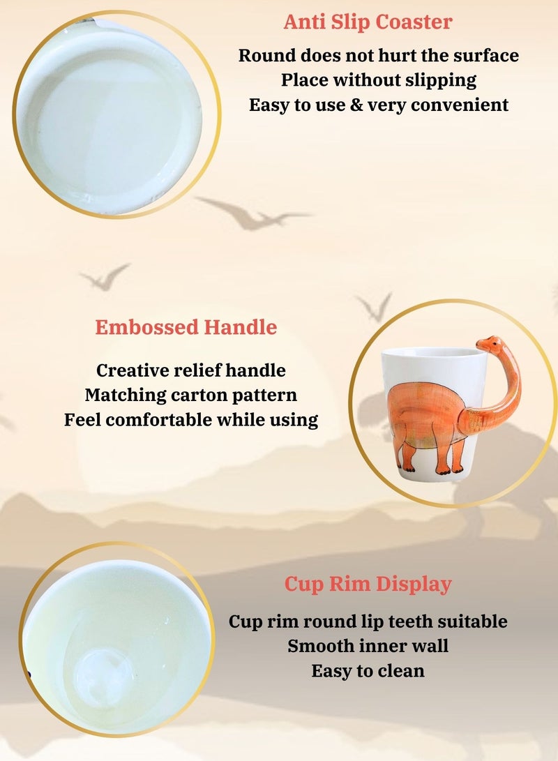 سولاري أكواب قهوة وشاي بتصميم ثلاثي الأبعاد على شكل ديناصور من السيراميك بتصميم مبتكر على شكل حيوانات، أكواب شرب حليب من السيراميك بسعة كبيرة 400 مل (رقبة طويلة) - Image 3
