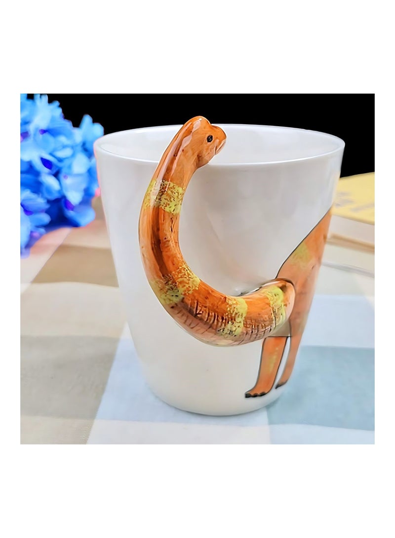 سولاري أكواب قهوة وشاي بتصميم ثلاثي الأبعاد على شكل ديناصور من السيراميك بتصميم مبتكر على شكل حيوانات، أكواب شرب حليب من السيراميك بسعة كبيرة 400 مل (رقبة طويلة) - Image 2