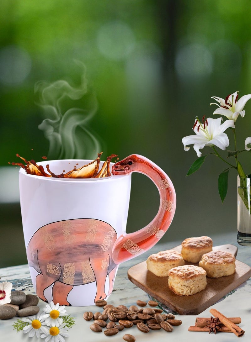 سولاري أكواب قهوة وشاي بتصميم ثلاثي الأبعاد على شكل ديناصور من السيراميك بتصميم مبتكر على شكل حيوانات، أكواب شرب حليب من السيراميك بسعة كبيرة 400 مل (رقبة طويلة) - Image 5