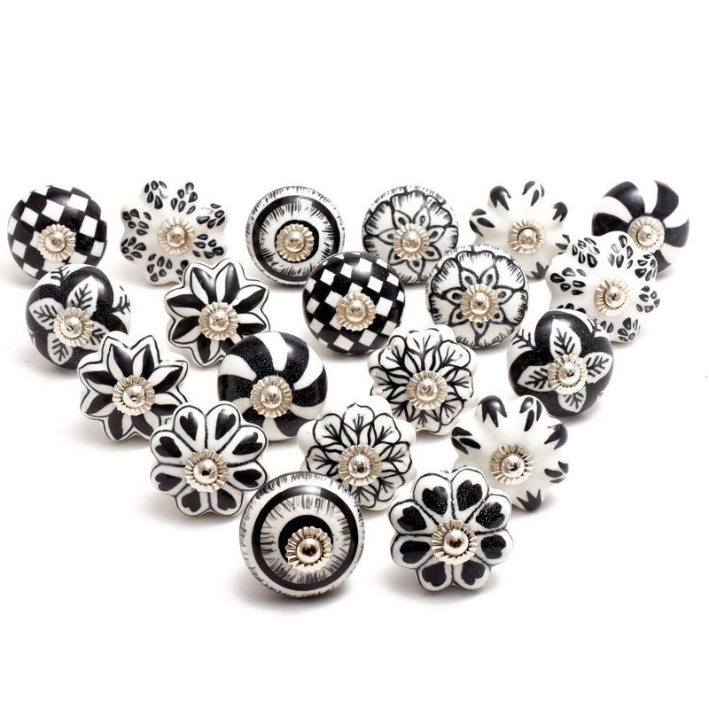 Eleet Assorted Ceramic Cabinet Knobs Vintage Cabinet Cupboard Door Drawer Pulls Chrome Hardware Ceramic Knobs Set of 20 Black White