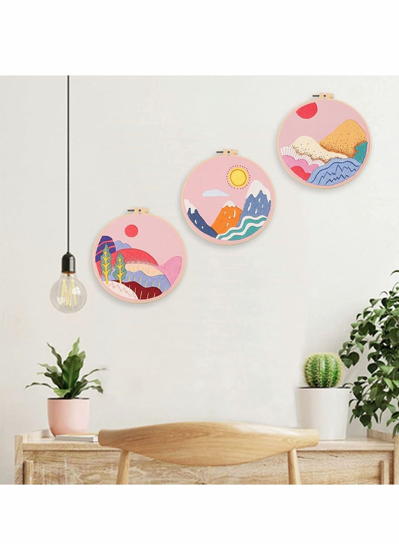 Y&D - 3 Pack Embroidery kit, Pink Cloth, Pattern of Mountains, Starter Also Includes Hoop, Needle, Thread and Instructions for Adults Kids Beginners (Pink) - Image 1
