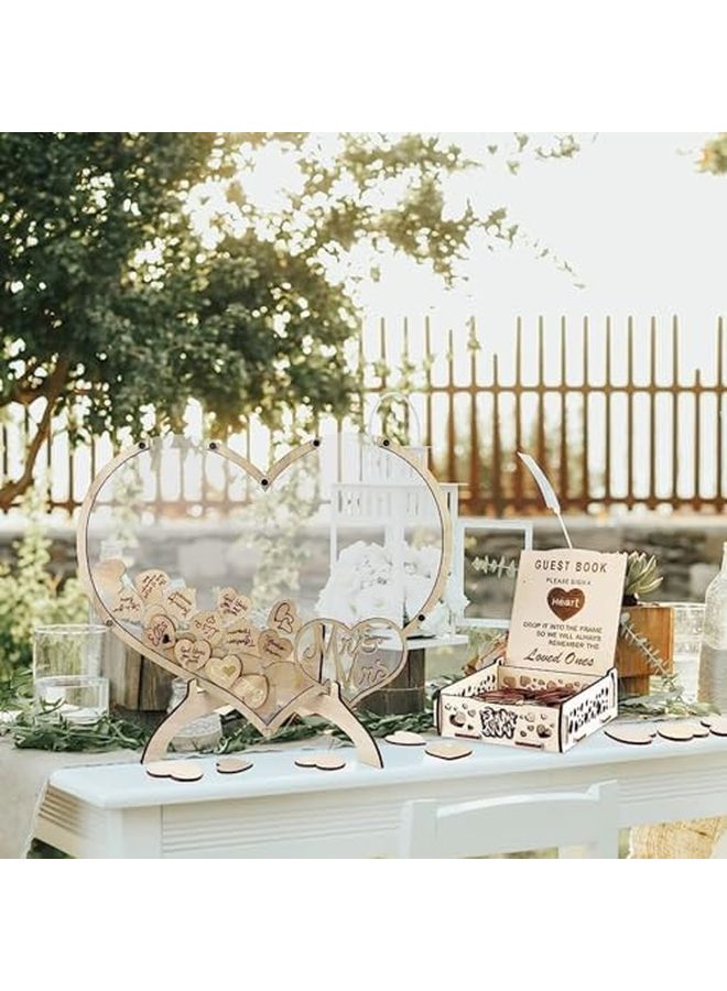 Double Heart Wooden Wedding Guest Book Alternative With Acrylic Storage Box Stand - Image 1