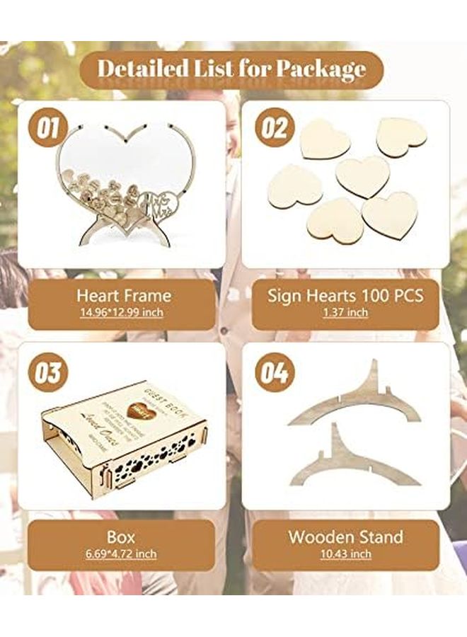 Double Heart Wooden Wedding Guest Book Alternative With Acrylic Storage Box Stand - Image 3