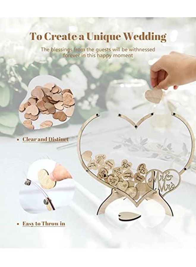 Double Heart Wooden Wedding Guest Book Alternative With Acrylic Storage Box Stand - Image 4
