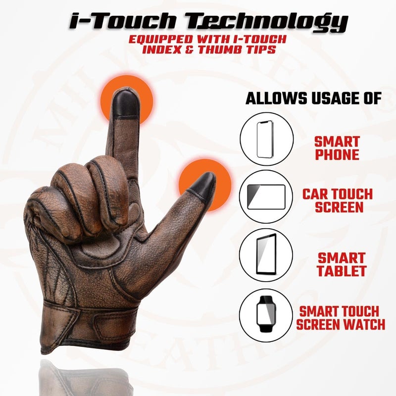 Milwaukee Leather MG7514 Men's Brown Leather with Gel Palm Motorcycle Gloves W/Protective Knuckle - Image 2