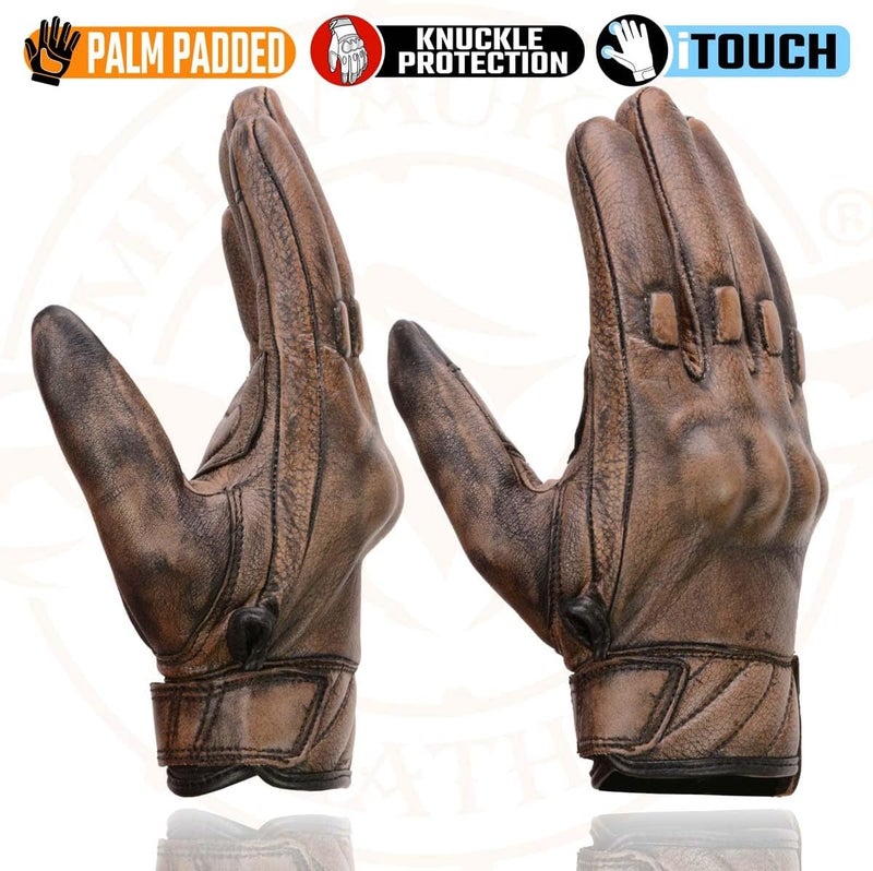Milwaukee Leather MG7514 Men's Brown Leather with Gel Palm Motorcycle Gloves W/Protective Knuckle - Image 3