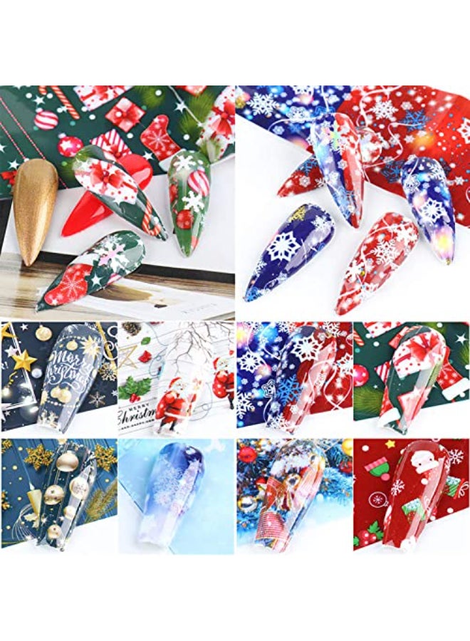 TBRZTR 10 Sheets Christmas Nail Art Stickers Winter Nail Foil Transfer Sticker Snowflakes Deer Snowmen Holographic Nail Foils Designs for Women Girls Manicure Tips Christmas Acrylic Nails Decorations - Image 3