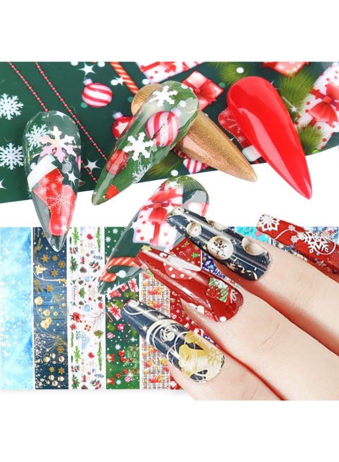 TBRZTR 10 Sheets Christmas Nail Art Stickers Winter Nail Foil Transfer Sticker Snowflakes Deer Snowmen Holographic Nail Foils Designs for Women Girls Manicure Tips Christmas Acrylic Nails Decorations - Image 2