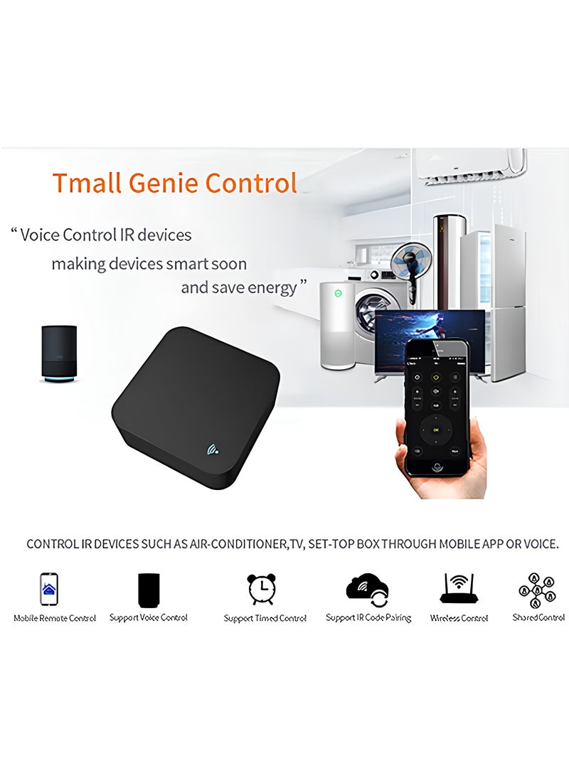 جهاز تحكم عن بعد عالمي ذكي يعمل بالأشعة تحت الحمراء مزود بخاصية WiFi - جهاز إرسال الأشعة تحت الحمراء لأجهزة تكييف الهواء والتلفزيون والأجهزة المنزلية، لا يتطلب موزعًا، متوافق مع Google Home ، جهاز تحكم عن بعد باللمس والتطبيق، وظيفة التوقيت والتحكم الصوتي (مربع) - Image 2