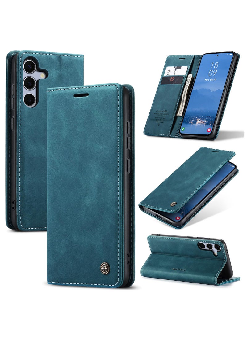 CaseMe Samsung Galaxy S25 Wallet Case Book Folding Flip Folio Case with Magnetic Kickstand Card Slots Protective Cover - Green - Image 1