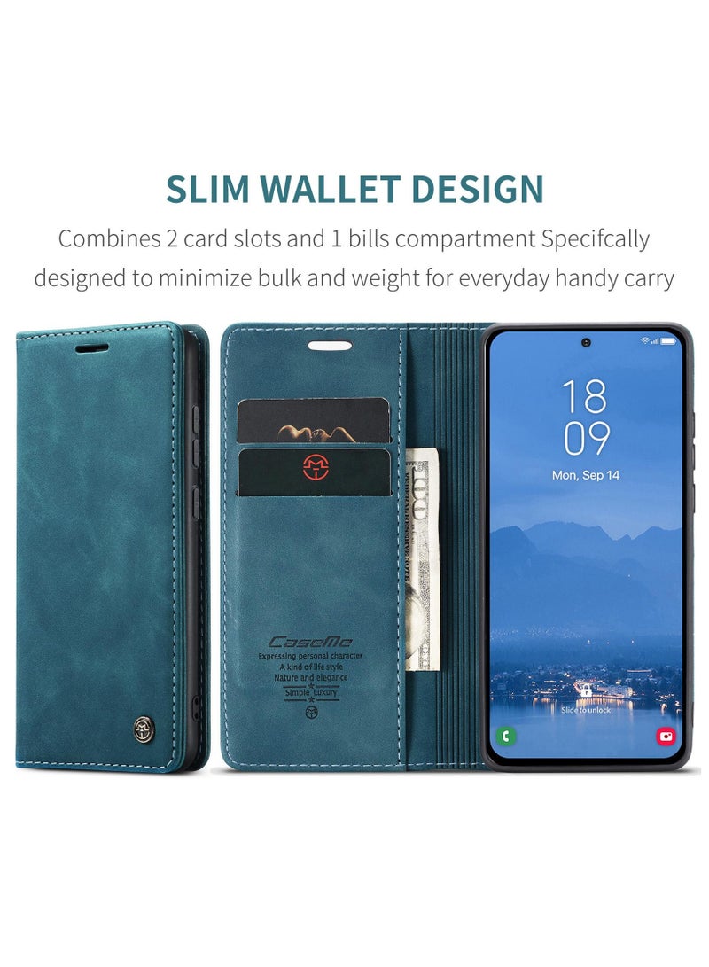 CaseMe Samsung Galaxy S25 Wallet Case Book Folding Flip Folio Case with Magnetic Kickstand Card Slots Protective Cover - Green - Image 2