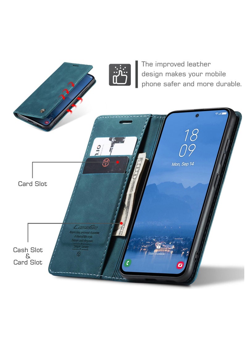 CaseMe Samsung Galaxy S25 Wallet Case Book Folding Flip Folio Case with Magnetic Kickstand Card Slots Protective Cover - Green - Image 3