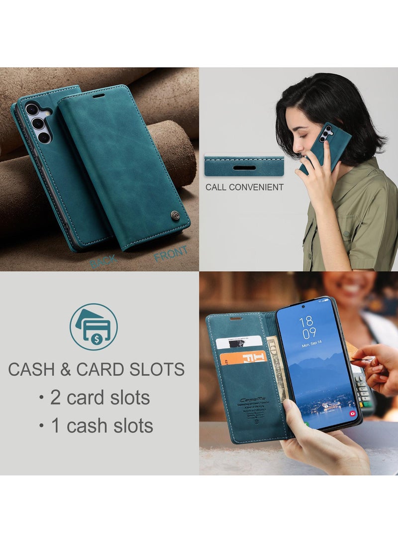 CaseMe Samsung Galaxy S25 Wallet Case Book Folding Flip Folio Case with Magnetic Kickstand Card Slots Protective Cover - Green - Image 4