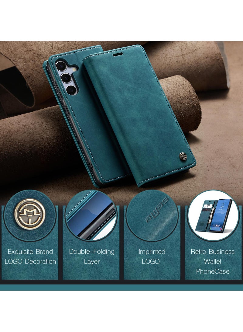 CaseMe Samsung Galaxy S25 Wallet Case Book Folding Flip Folio Case with Magnetic Kickstand Card Slots Protective Cover - Green - Image 5