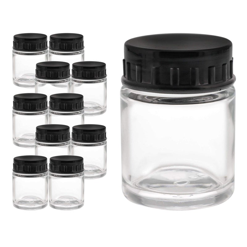 Master Airbrush (Pack of 10) TB-001 Empty 3/4 Ounce (22cc) Glass Jar Bottles with Plastic Lids - Replacement Jars, Paint Storage Bottles - Jars Screw Into Siphon Feed Airbrush Lid Adaptor Assemblies - Image 1