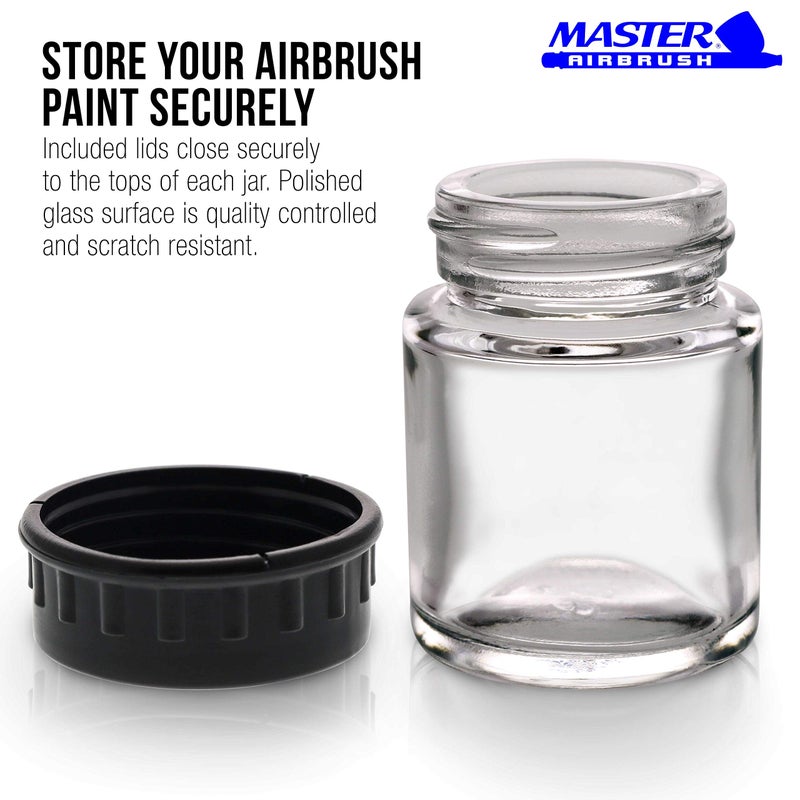 Master Airbrush (Pack of 10) TB-001 Empty 3/4 Ounce (22cc) Glass Jar Bottles with Plastic Lids - Replacement Jars, Paint Storage Bottles - Jars Screw Into Siphon Feed Airbrush Lid Adaptor Assemblies - Image 3