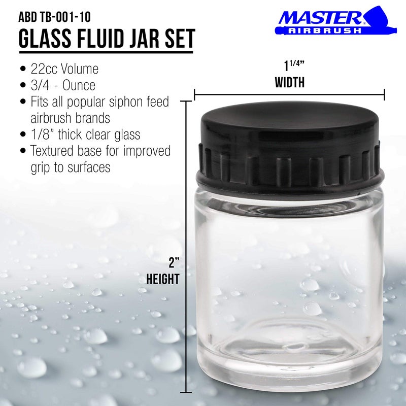 Master Airbrush (Pack of 10) TB-001 Empty 3/4 Ounce (22cc) Glass Jar Bottles with Plastic Lids - Replacement Jars, Paint Storage Bottles - Jars Screw Into Siphon Feed Airbrush Lid Adaptor Assemblies - Image 2