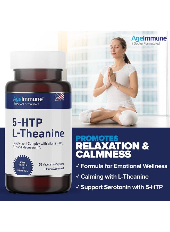 AgeImmune 5-HTP Formula for Stress Relief and relaxation support for Teens and Adults with 5-HTP, L-Theanine, Vitamin B6, Vitamin B12, Magnesium - Doctor Formulated - Magnesium Stearate Free - 60 capsules. - Image 5