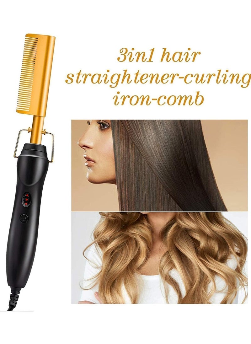 Hot Comb Hair Straightener 2 in1 Ceramic-Comb Security Portable Curling Iron Heated Brush, Multifunctional Copper Hair Straightener Brush&Straightening Comb for Wet & Dry Hair. - Image 2