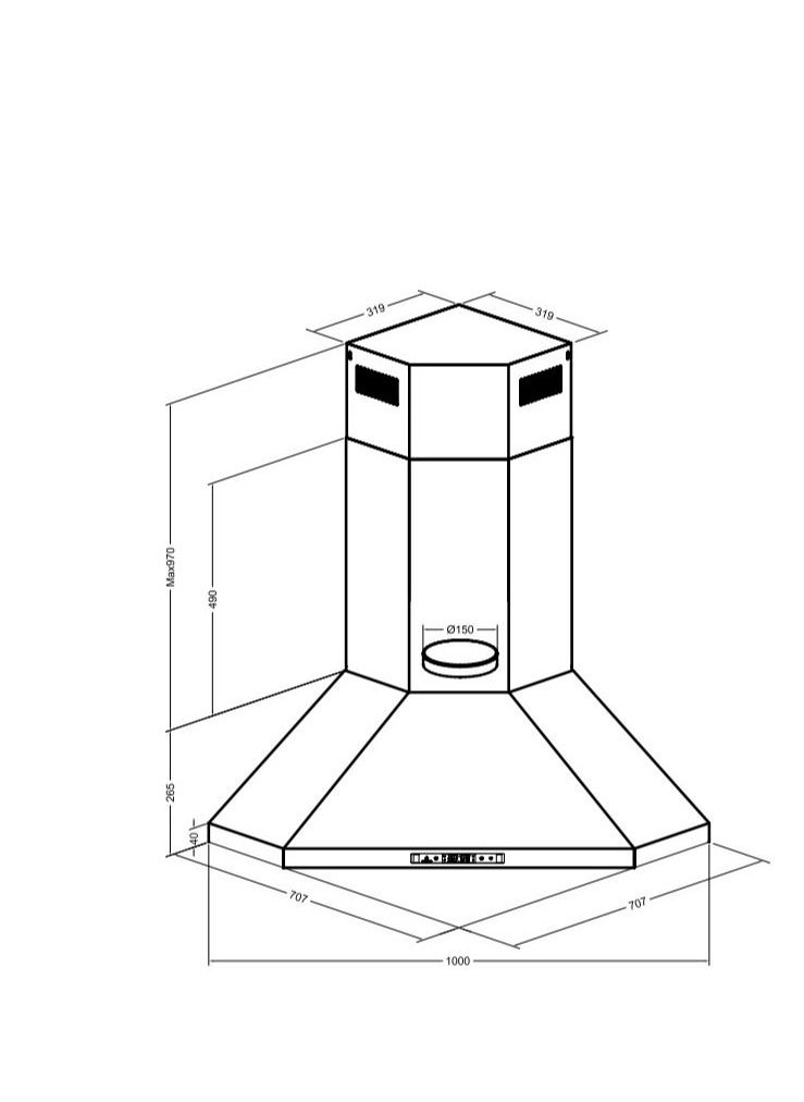 MASTERgas - Corner hood 70 cm, suction power 1200, touch control and remote control MGHCO100 - Image 1