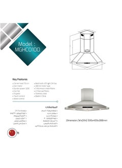 MASTERgas Corner hood 70 cm, suction power 1200, touch control and remote control MGHCO100  - Image 2