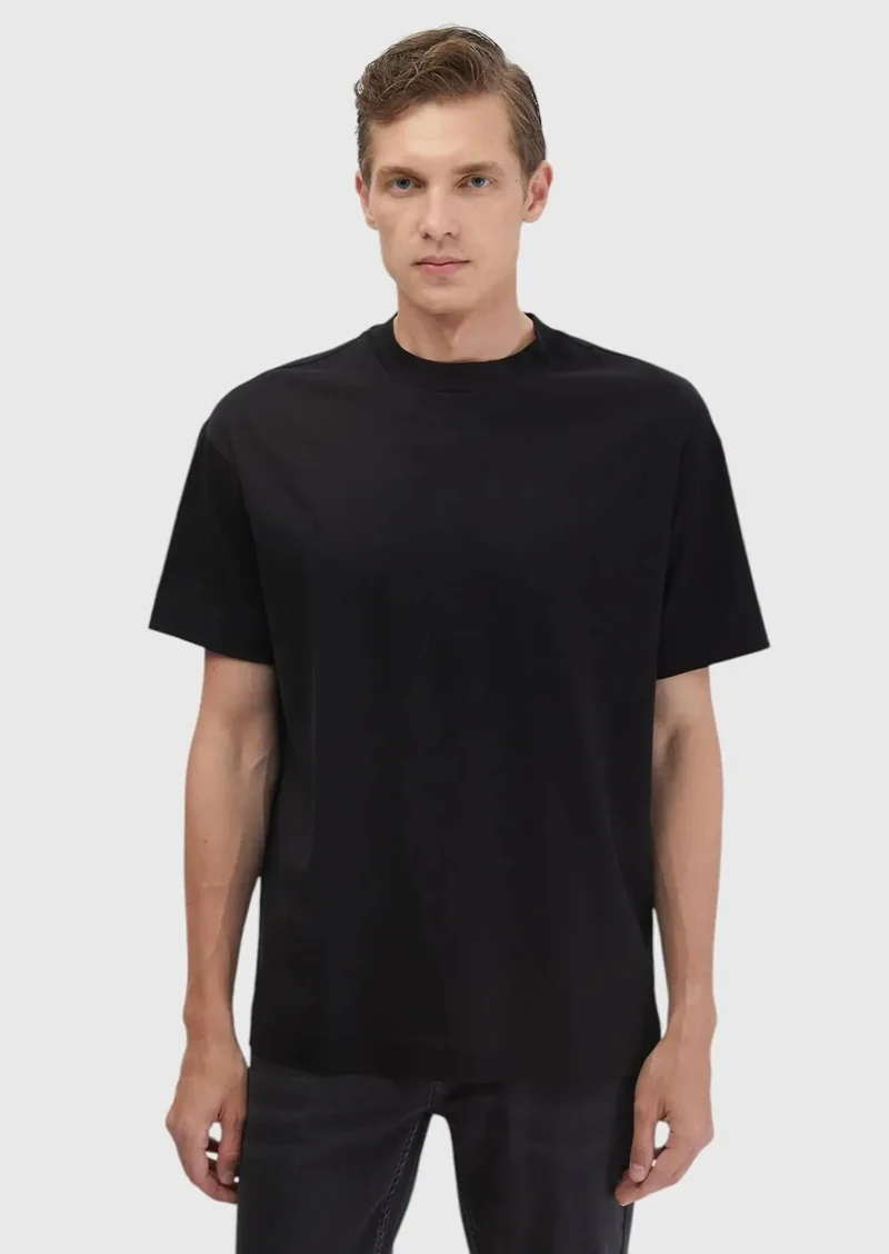 RAMSEY Black Plain Crew Neck 100% Cotton T-Shirt