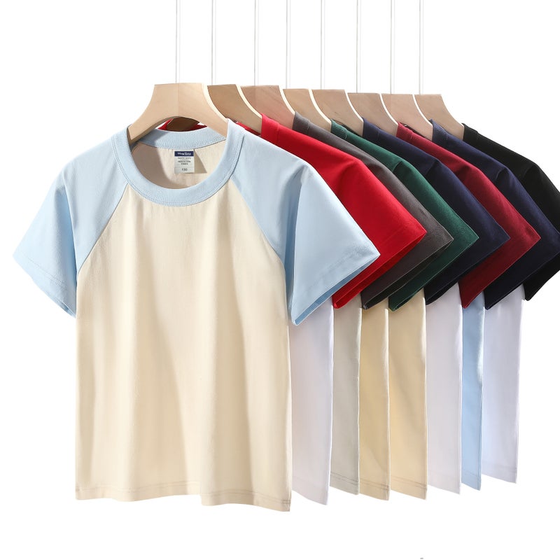 200G Children'S Cotton Raglan Sleeve Color Matching Short Sleeve Parent-Child Custom Printed Logo Pattern Word Group Class Clothes Hip Hop - Image 3