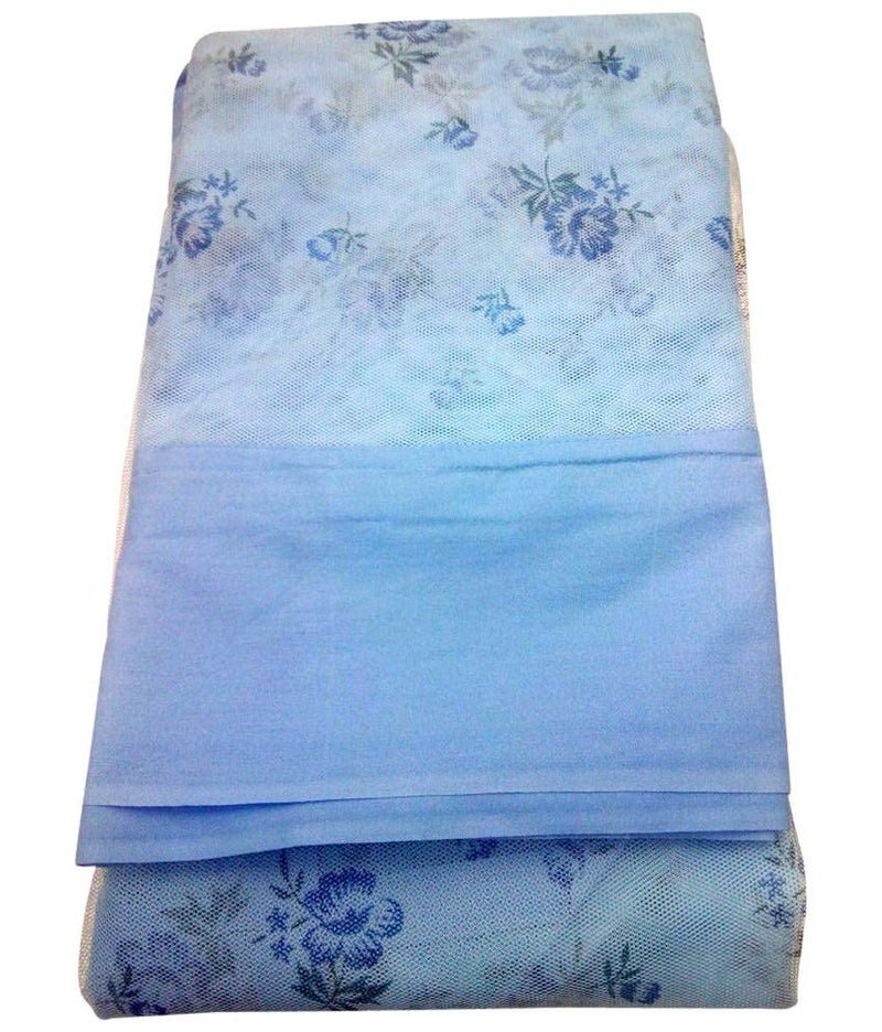 Ans Mosquito Net for Bed Floral with Cotton Border Free Air Flow (Sky Blue, 6.5X 6.5 ft Double Bed Size) - Image 3