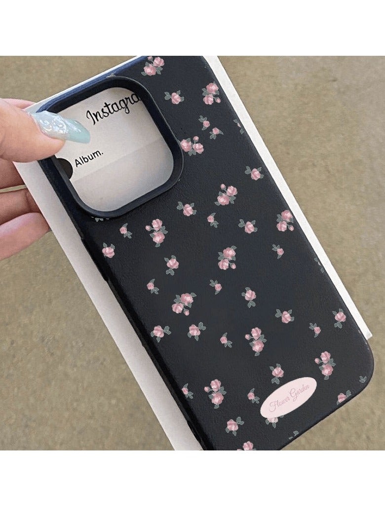 NIBEMINENT Fresh Small Floral Pattern Protective TPU Case Cover For iPhone 16 Pro, Black
