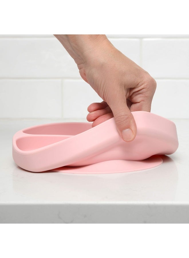 PrimaStella Unbreakable Silicone Non-Slip Baby & Toddler Plate and Spoon Feeding Set - Pink - Image 4