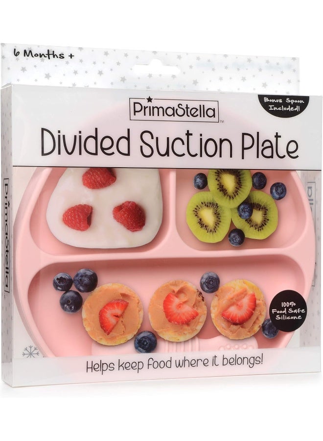 PrimaStella Unbreakable Silicone Non-Slip Baby & Toddler Plate and Spoon Feeding Set - Pink - Image 5