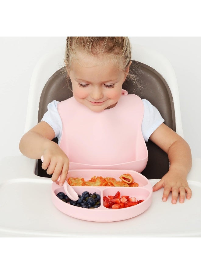 PrimaStella Unbreakable Silicone Non-Slip Baby & Toddler Plate and Spoon Feeding Set - Pink - Image 3