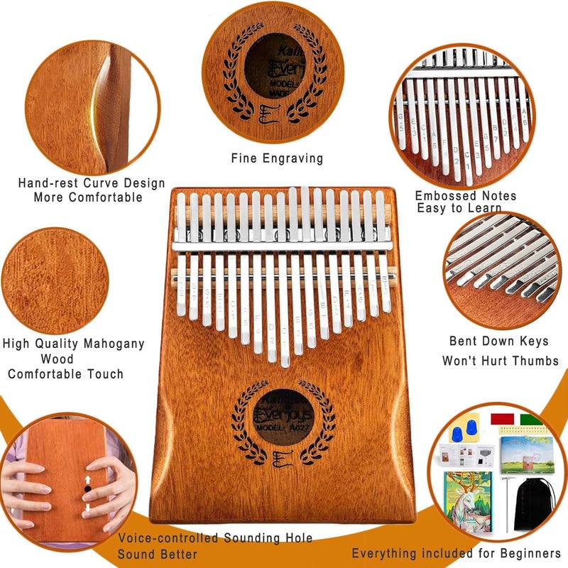 Everjoys Kalimba Thumb Piano 17 Keys, Professional Musical Instrument Finger Piano Marimbas with Portable Soft Cloth Bag, Fast to Learn Songbook, Tuning Hammer, All in One Kit - Image 2