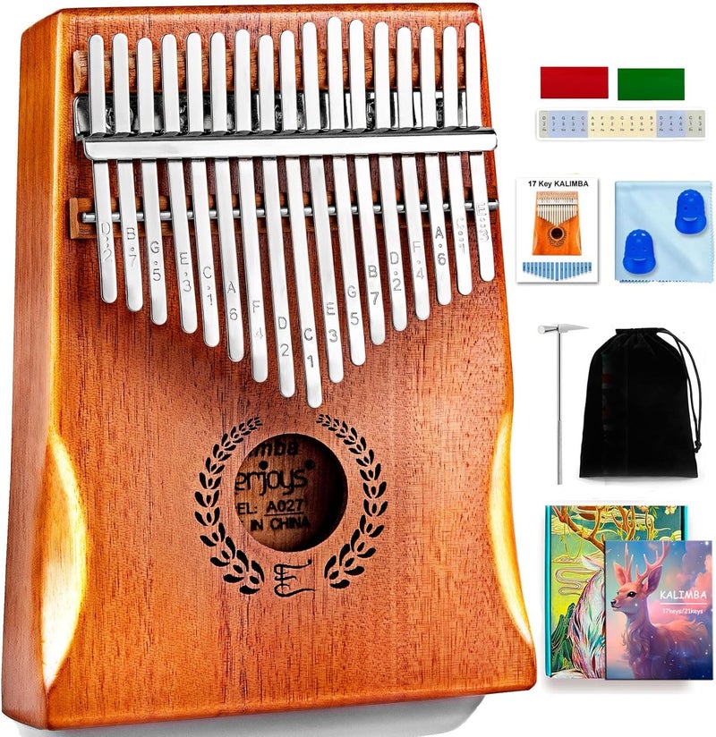 Everjoys Kalimba Thumb Piano 17 Keys, Professional Musical Instrument Finger Piano Marimbas with Portable Soft Cloth Bag, Fast to Learn Songbook, Tuning Hammer, All in One Kit - Image 1
