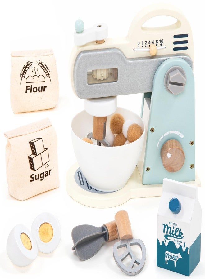 UMU® Wooden Mixer Play Set - 10 Pcs Kids Baking Toy with Mixing Bowl Whisk Ingredients & More - Pretend Kitchen Play Food Set for Little Chefs Ages 3 4 5 - Image 1