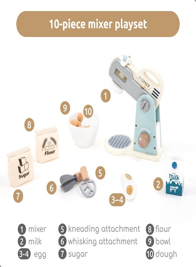 UMU® Wooden Mixer Play Set - 10 Pcs Kids Baking Toy with Mixing Bowl Whisk Ingredients & More - Pretend Kitchen Play Food Set for Little Chefs Ages 3 4 5 - Image 5